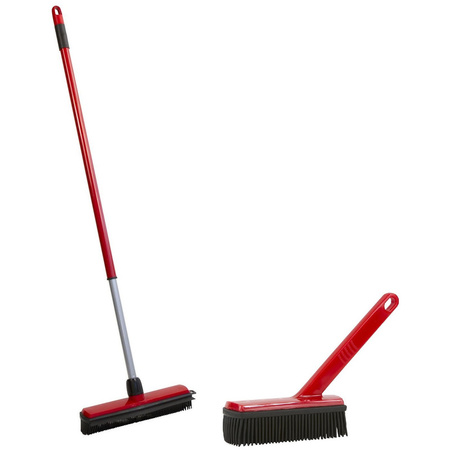 Rubber broom with clothing brush rubber red 29 cm