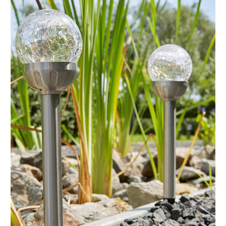 Solar tuinlamp - 1x - RVS - LED Softtone effect - oplaadbaar - D6 x H35 cm