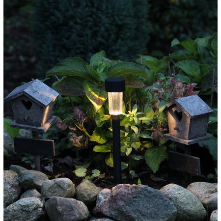 Solar tuinlamp - 1x - zwart - LED warm wit - oplaadbaar - D4,7 x H32,5 cm