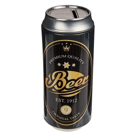 Money box can of Beer - black/gold - metal - 16 x 7 cm