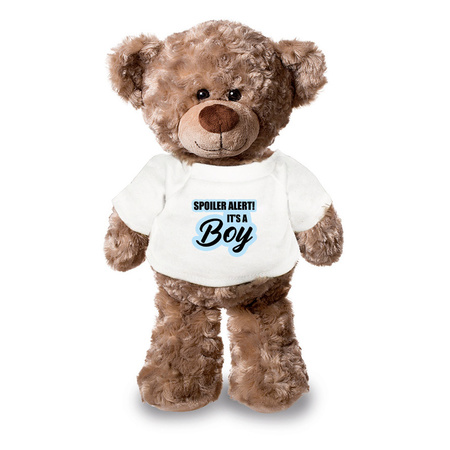 Spoiler alert It's a boy Teddybear with t-shirt gender reveal / baby shower