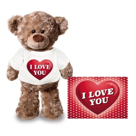 Pluche I love you teddybear 24 cm with Valentines postcard 