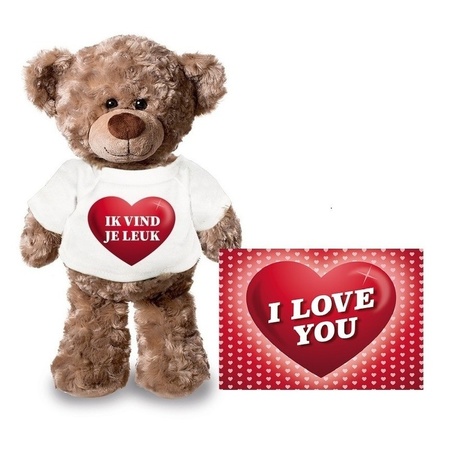 Pluche ik vind je leuk teddybear with Valentines postcard 
