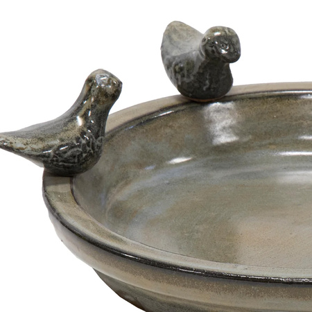 Vogelbad/voederschaal - grijs -  keramiek - D30 x H4 cm - drinkschaal voor tuinvogel