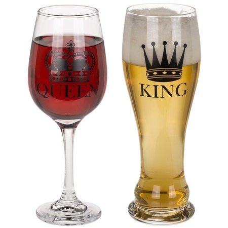 Wineglass and beerglass set King and Queen