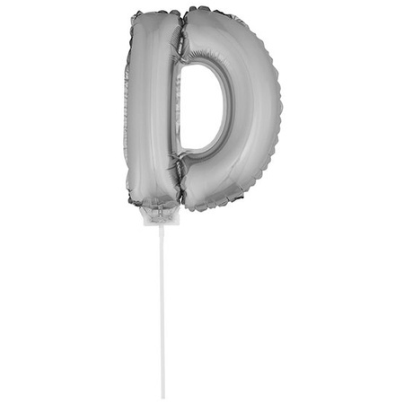 Silver inflatable letter balloon D on a stick