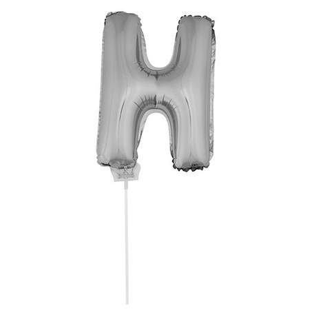 Zilveren opblaas letter ballon H op stokje 41 cm